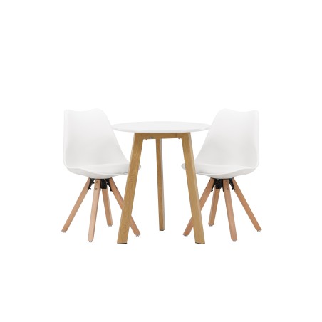 Leonora söögilaud φ65 - Oaklook / valge MDF + söögitool Zeno - Nature woodlook / valge PP _2