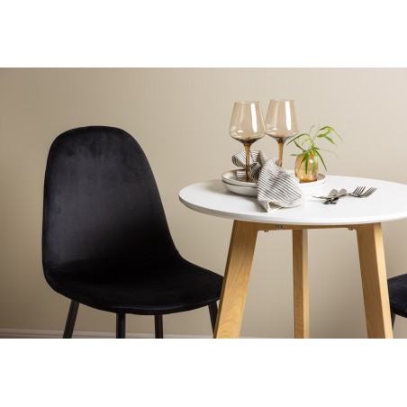 Leonora söögilaud φ65 - Oaklook / valge MDF + söögitool Polar - mustad jalad / must samet _2