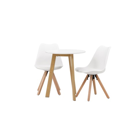 Leonora söögilaud φ65 - Oaklook / valge MDF + söögitool Zeno - Nature woodlook / valge PP _2