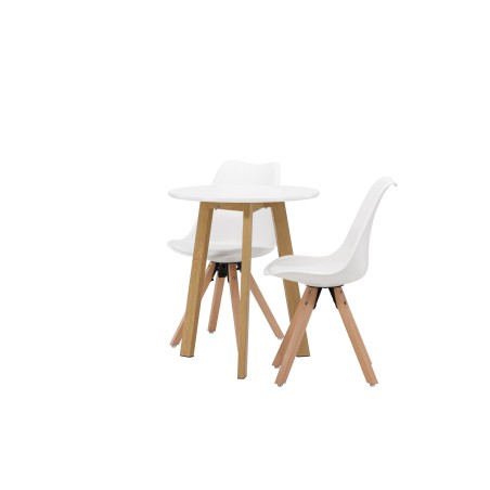 Leonora söögilaud φ65 - Oaklook / valge MDF + söögitool Zeno - Nature woodlook / valge PP _2