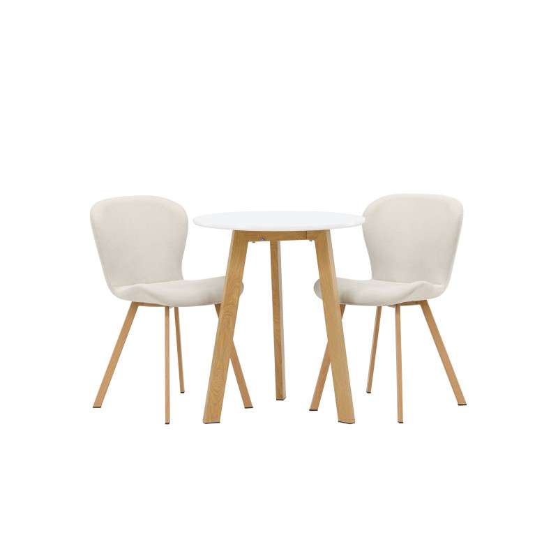 Leonora söögilaud φ65 - Oaklook / valge MDF + Lilja söögitool - Oaklook / beež kangas _2