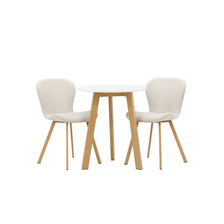 Leonora söögilaud φ65 - Oaklook / valge MDF + Lilja söögitool - Oaklook / beež kangas _2