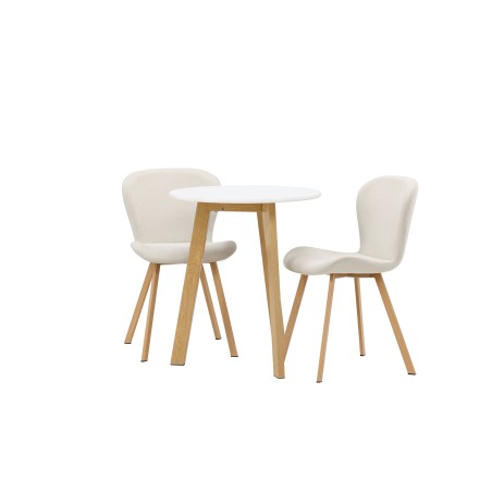 Leonora söögilaud φ65 - Oaklook / valge MDF + Lilja söögitool - Oaklook / beež kangas _2