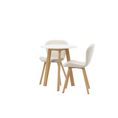 Leonora söögilaud φ65 - Oaklook / valge MDF + Lilja söögitool - Oaklook / beež kangas _2