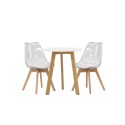 Leonora söögilaud φ65 - Oaklook / valge MDF + Edvin söögitoolid - Loodus / PET (istmepadi valge) 2