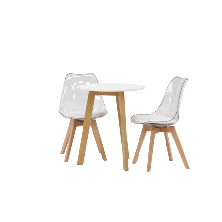Leonora söögilaud φ65 - Oaklook / valge MDF + Edvin söögitoolid - Loodus / PET (istmepadi valge) 2