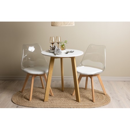 Leonora söögilaud φ65 - Oaklook / valge MDF + Edvin söögitoolid - Loodus / PET (istmepadi valge) 2