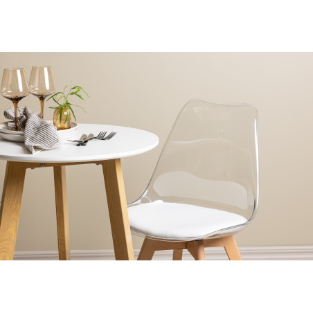 Leonora söögilaud φ65 - Oaklook / valge MDF + Edvin söögitoolid - Loodus / PET (istmepadi valge) 2