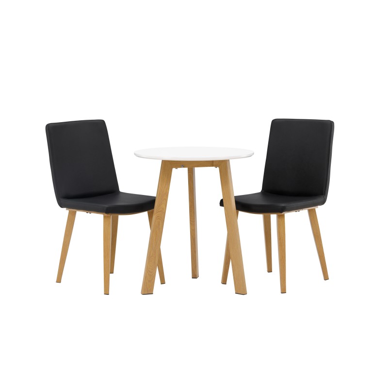 Leonora söögilaud φ65 - Oaklook / valge MDF + tänane söögitool - loodus / must PU _2