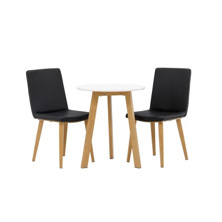 Leonora söögilaud φ65 - Oaklook / valge MDF + tänane söögitool - loodus / must PU _2