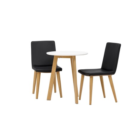 Leonora söögilaud φ65 - Oaklook / valge MDF + tänane söögitool - loodus / must PU _2