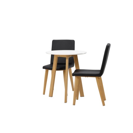 Leonora söögilaud φ65 - Oaklook / valge MDF + tänane söögitool - loodus / must PU _2