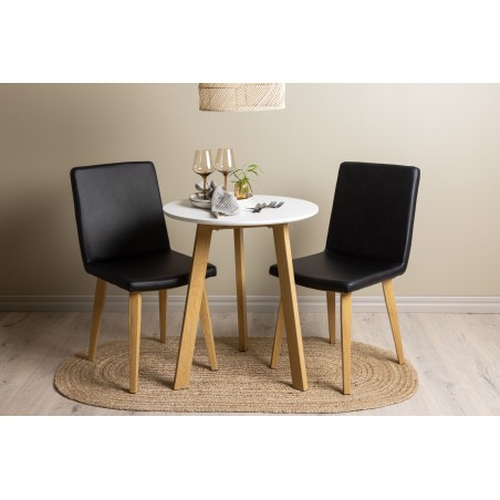 Leonora söögilaud φ65 - Oaklook / valge MDF + tänane söögitool - loodus / must PU _2