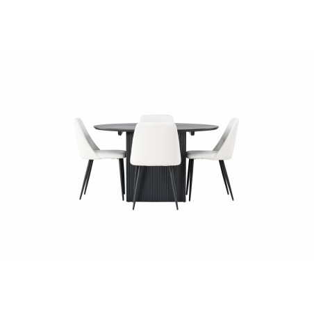 Matilda söögilaud φ130 - must / must spooniga MDF + öösöögitool - must / valge PU _4