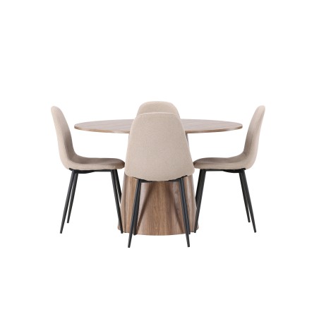 Lanzo söögilaud φ120 - naturaalne / naturaalne MDF + söögitool Polar - must / beež boucle _4