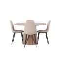 Lanzo söögilaud φ120 - naturaalne / naturaalne MDF + söögitool Polar - must / beež boucle _4