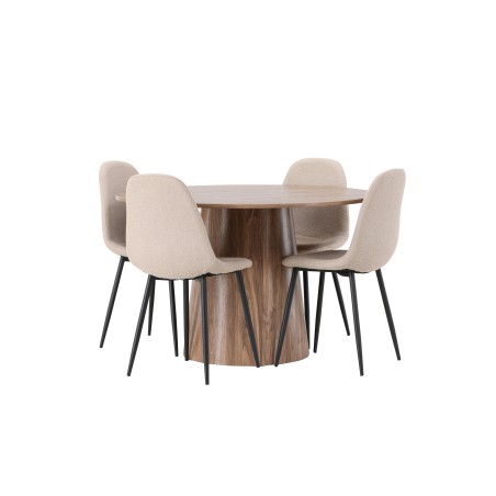 Lanzo söögilaud φ120 - naturaalne / naturaalne MDF + söögitool Polar - must / beež boucle _4