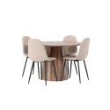 Lanzo söögilaud φ120 - naturaalne / naturaalne MDF + söögitool Polar - must / beež boucle _4