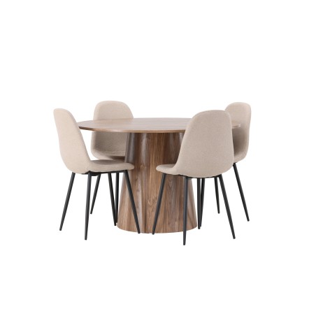 Lanzo söögilaud φ120 - naturaalne / naturaalne MDF + söögitool Polar - must / beež boucle _4