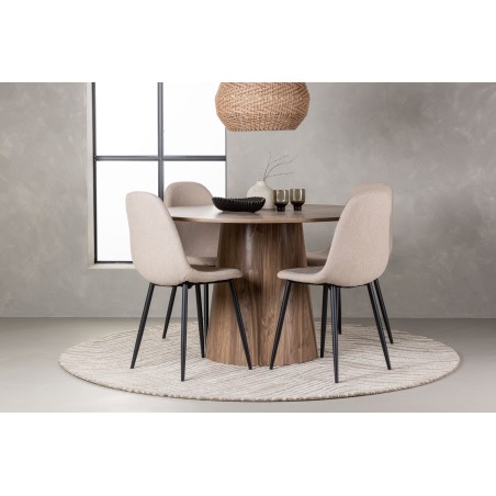 Lanzo söögilaud φ120 - naturaalne / naturaalne MDF + söögitool Polar - must / beež boucle _4