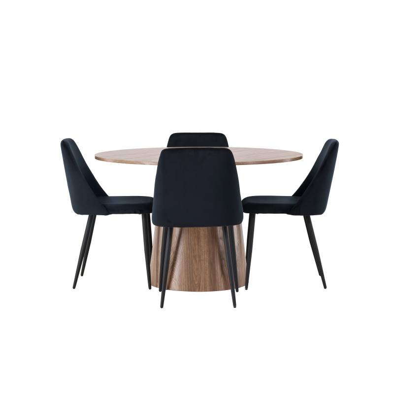 Lanzo söögilaud φ120 - naturaalne / naturaalne MDF + öösöögitool - must / must samet _4
