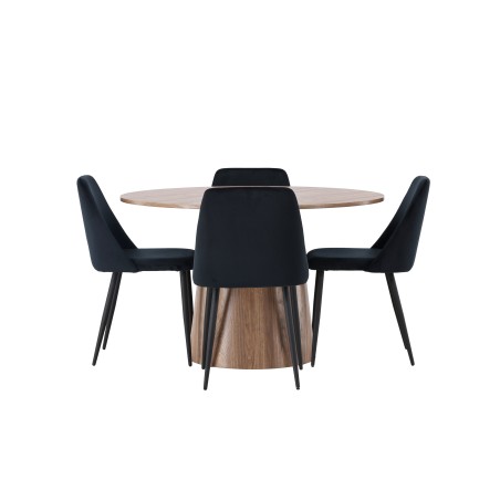 Lanzo söögilaud φ120 - naturaalne / naturaalne MDF + öösöögitool - must / must samet _4