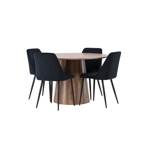 Lanzo söögilaud φ120 - naturaalne / naturaalne MDF + öösöögitool - must / must samet _4