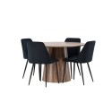 Lanzo söögilaud φ120 - naturaalne / naturaalne MDF + öösöögitool - must / must samet _4