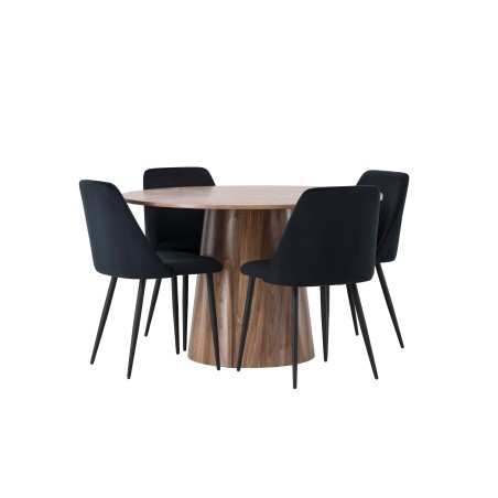 Lanzo söögilaud φ120 - naturaalne / naturaalne MDF + öösöögitool - must / must samet _4