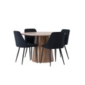 Lanzo söögilaud φ120 - naturaalne / naturaalne MDF + öösöögitool - must / must samet _4
