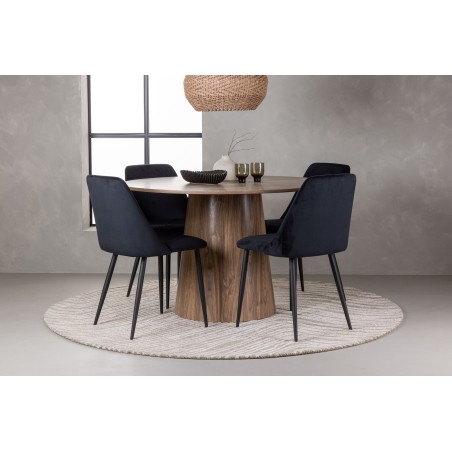 Lanzo söögilaud φ120 - naturaalne / naturaalne MDF + öösöögitool - must / must samet _4