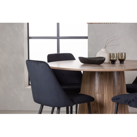 Lanzo söögilaud φ120 - naturaalne / naturaalne MDF + öösöögitool - must / must samet _4