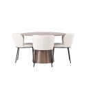 Lanzo söögilaud φ120 - naturaalne / naturaalne MDF + Edina söögitool - must / valge boucle _4