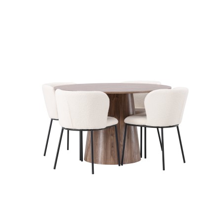 Lanzo söögilaud φ120 - naturaalne / naturaalne MDF + Edina söögitool - must / valge boucle _4