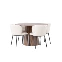 Lanzo söögilaud φ120 - naturaalne / naturaalne MDF + Edina söögitool - must / valge boucle _4