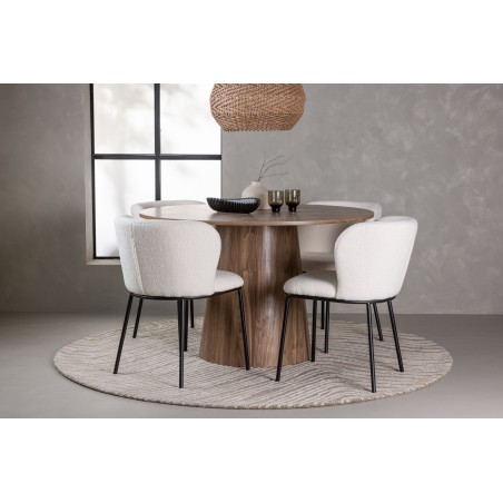 Lanzo söögilaud φ120 - naturaalne / naturaalne MDF + Edina söögitool - must / valge boucle _4