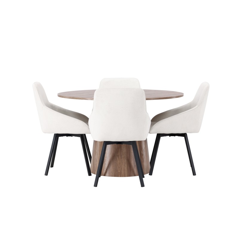 Lanzo söögilaud φ120 - naturaalne / naturaalne MDF + Rosie söögitool - must / beež kangas _4