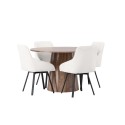 Lanzo söögilaud φ120 - naturaalne / naturaalne MDF + Rosie söögitool - must / beež kangas _4