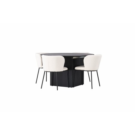 Söögilaud Matilda φ130 - Must / Must MDF spooniga + Edina söögitool - Must / Valge Boucle _4