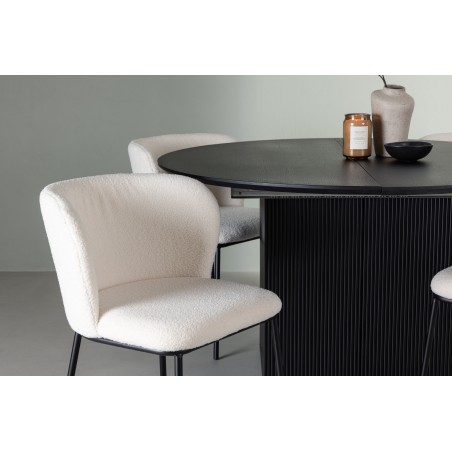 Söögilaud Matilda φ130 - Must / Must MDF spooniga + Edina söögitool - Must / Valge Boucle _4