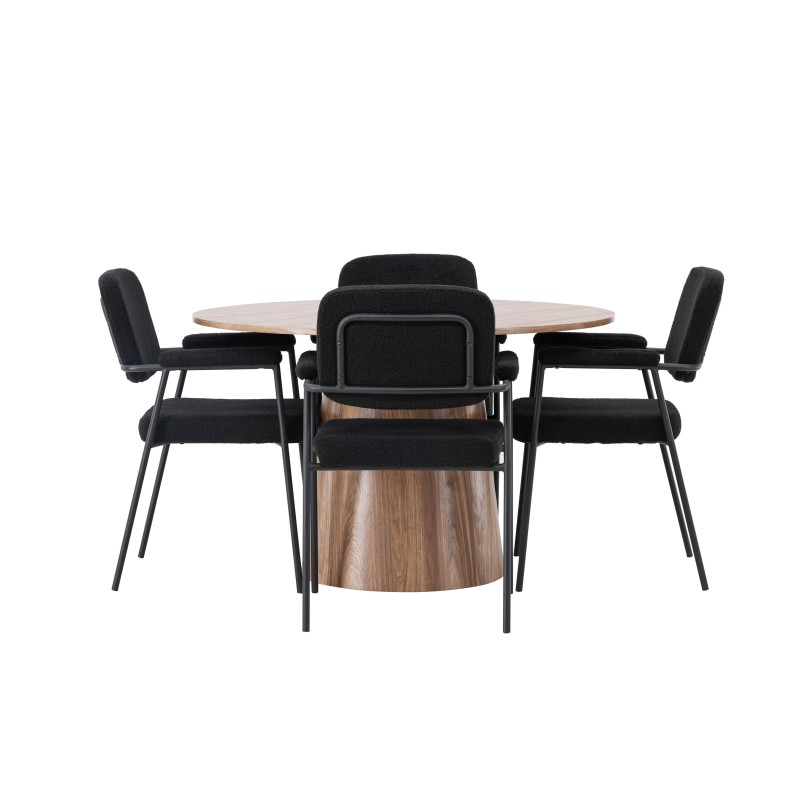 Lanzo söögilaud φ120 - naturaalne / naturaalne MDF + eilne söögitool - must / must boucle _4