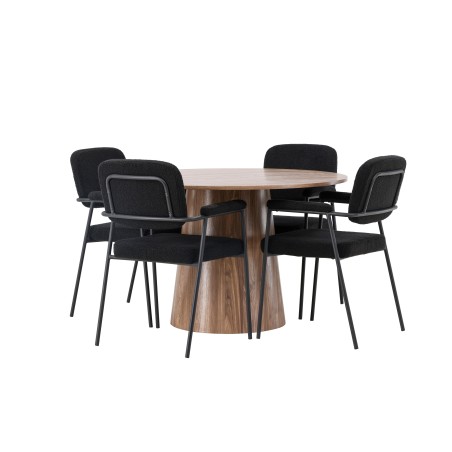 Lanzo söögilaud φ120 - naturaalne / naturaalne MDF + eilne söögitool - must / must boucle _4