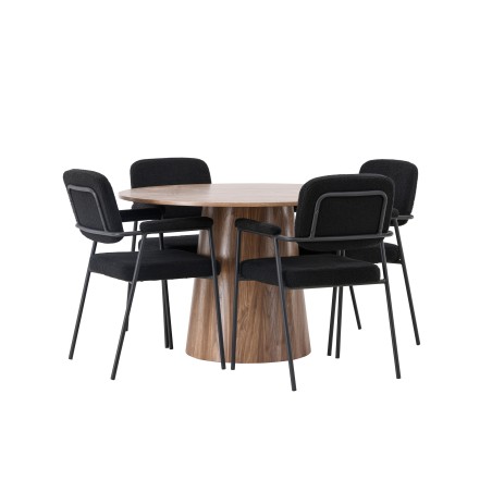 Lanzo söögilaud φ120 - naturaalne / naturaalne MDF + eilne söögitool - must / must boucle _4