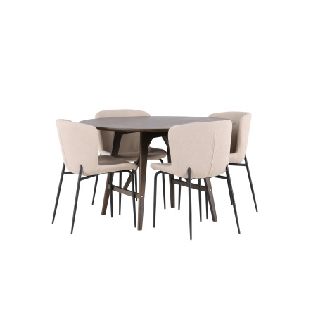 Kaseidoni söögilaud - ümmargune - kummipuit / tumepruun MDF + Modesto söögitool - beež / beež Boucle _4