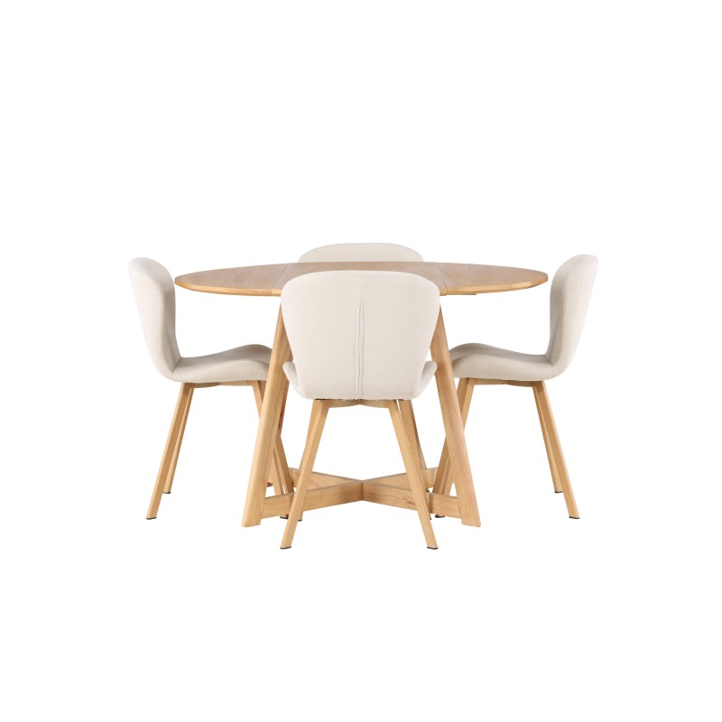 Söögilaud Yakidon - Kummipuu / Oaklook MDF + Lilja söögitool - Oaklook / beež kangas _4