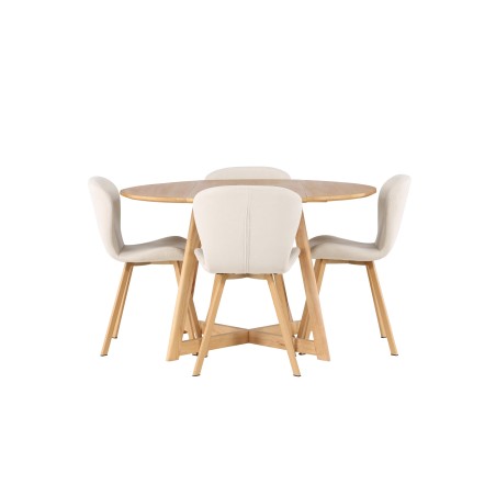 Söögilaud Yakidon - Kummipuu / Oaklook MDF + Lilja söögitool - Oaklook / beež kangas _4