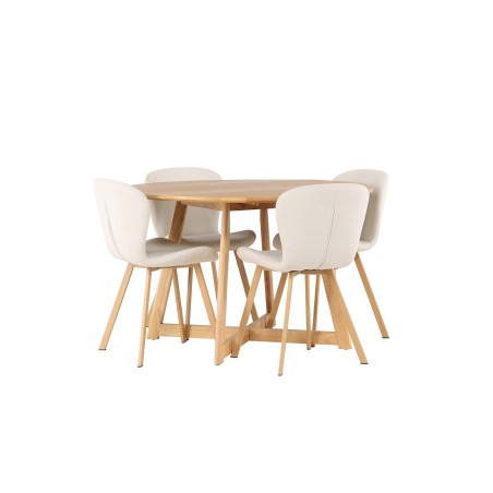 Söögilaud Yakidon - Kummipuu / Oaklook MDF + Lilja söögitool - Oaklook / beež kangas _4