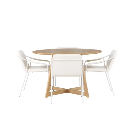 Yakidon söögilaud - kummipuit / tammepuust MDF + Tvist söögitool - beež / beež PU _4