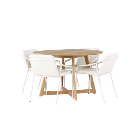 Yakidon söögilaud - kummipuit / tammepuust MDF + Tvist söögitool - beež / beež PU _4