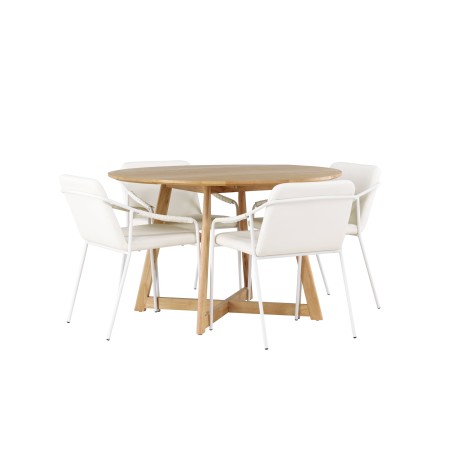 Yakidon söögilaud - kummipuit / tammepuust MDF + Tvist söögitool - beež / beež PU _4